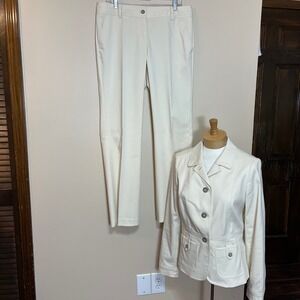 Talbots Womens Ivory 2 Piece Pant Suit Blazer 10 Trousers 12 Business Formal